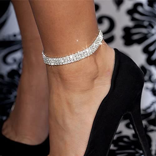 Fesciory Adjustable Silver Rhinestone Anklet Jewelry for Women