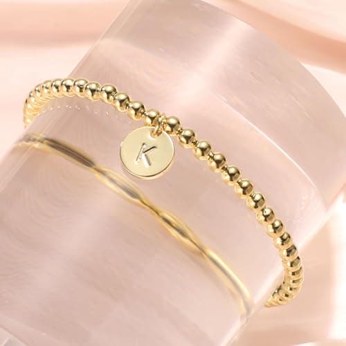 Mikovivi Initial Bracelet, Dainty Gold Letter Charm Beaded Jewelry for Girls & Teens