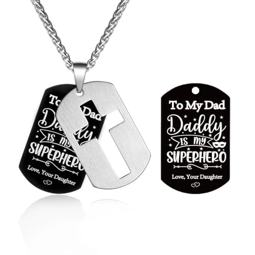 P. Blake Men's Stainless Steel Dog Tag Cross Necklace with Wheat Chain Valentine's Day Jewelry