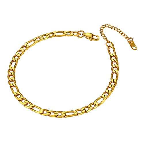 Richsteel Women's Wheat Chain Anklets, Cuban/Figaro/Spiga, 18K Gold Plated, Beach Waterproof