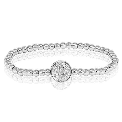 You Initial Bracelets for Women 26 Letter Alphabet Round Charm Gold Silver Stainless Steel Beaded