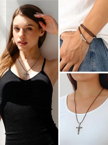 Customizable U7 Leather Cord Necklace - Black/Brown 3mm/2mm, Stainless Steel Clasp, 16-30"