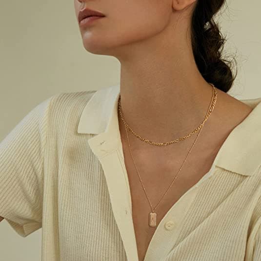 TONTMY STUDIOS 14K Gold Plated Figaro Chain Initial Necklace Set