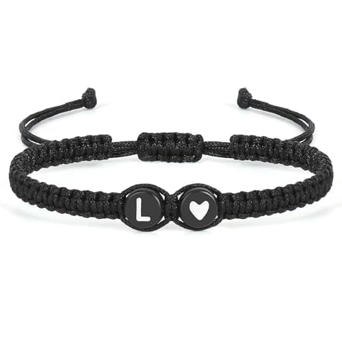 Aospkle Initial Letter Bracelet, Personalized Black Heart Jewelry Gift