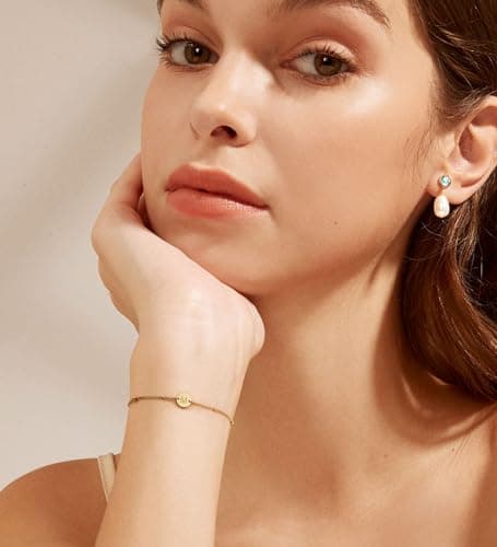 Staligue Gold Initial Bracelet 18K Gold Plated Stainless Steel Coin Disc Engagement