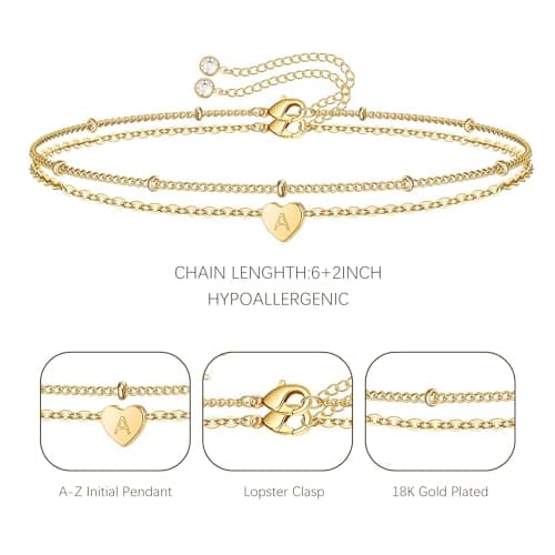 GIFT4U Gold Plated Initial A-Z Heart Bracelet for Women
