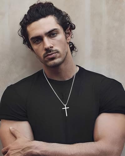 OLARCU Men's Silver & Black Stainless Steel Bible Verse Cross Pendant Necklace