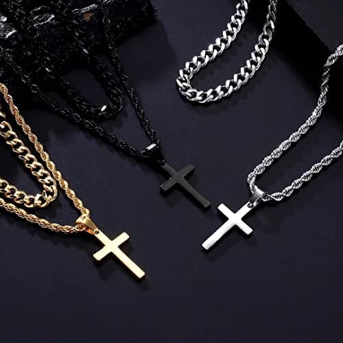 Ursteel Men's Layered 18K Gold Tone Cross Chain Necklace 16-24 Inch