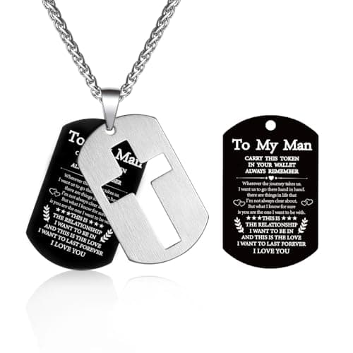 P. Blake Men's Stainless Steel Dog Tag Cross Necklace with Wheat Chain Valentine's Day Jewelry