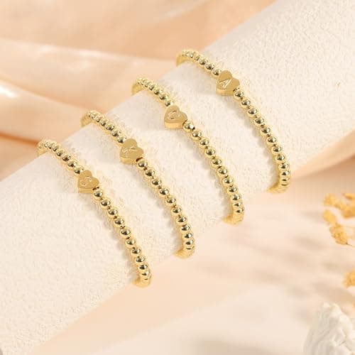 JNZSSWHJJH Heart Initial Bracelets - 14K Gold Plated for Women & Teen Girls