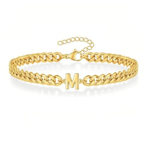 18K Gold Plated Cuban Chain Initial Bracelets for Men