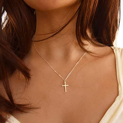 Befettly Tiny 14k Gold Filled Faith Cross Necklace