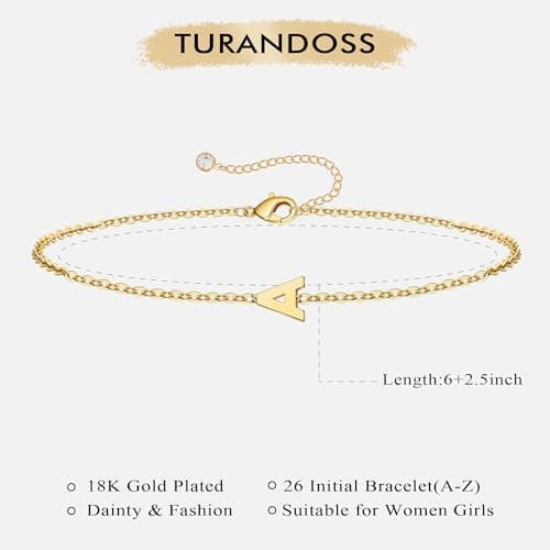 Turandoss Gold Plated Initial Bracelets for Women Trendy Jewelry Gifts