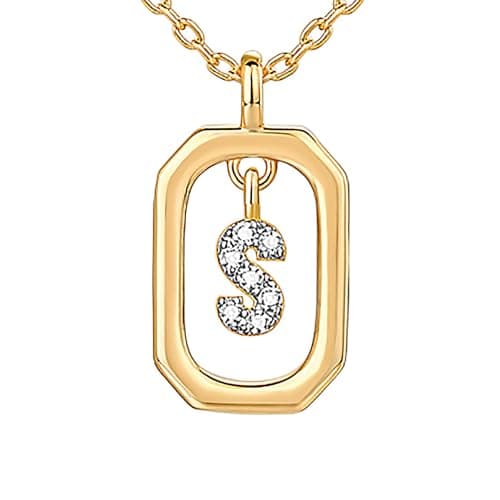 PavoI 14K Gold Plated CZ Letter Pendant Necklace for Women