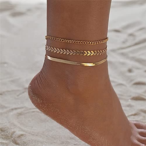 JECOMY 14K Gold Plated Silver Anklet with Pearl CZ Hearts