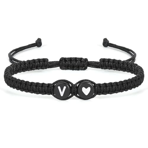 Aospkle Initial Letter Bracelet, Personalized Black Heart Jewelry Gift