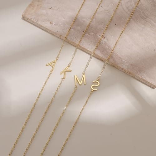Gold Plated Initial Necklaces for Women | Dainty Sideways Letter Choker Jewelry