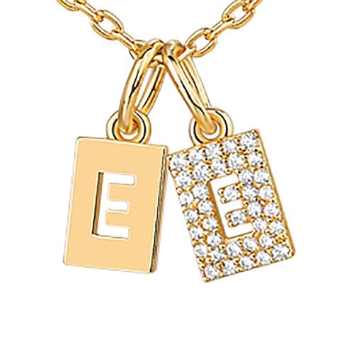 PavoI 14K Gold Plated Initial Double Dog Tag CZ Necklace for Women