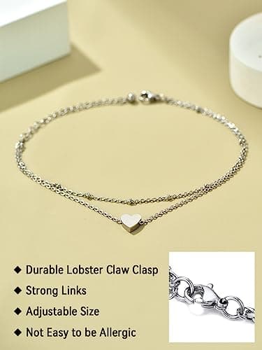 FaithHeart Women's Silver Stainless Steel Anklets(luaan link/beaded/Figaro) Summer Beach Jewelry, Adjustable & Waterproo