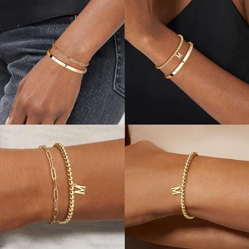 AOZEL Women's 14K Gold Plated A-Z Stackable Beaded Bracelet