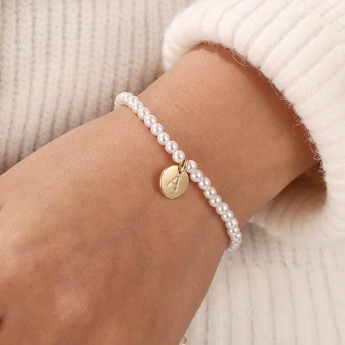 Ursteel Dainty Gold Pearl Beaded Bracelet for Women