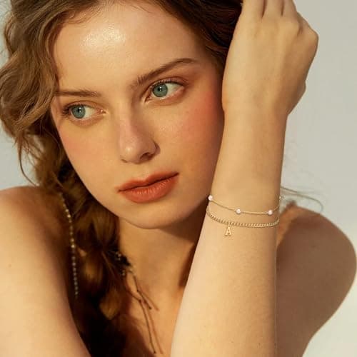 Bellino Gold Layered Pearl Braces for Women Tiny Links Jewelry