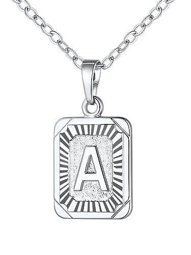 Zinc-plated Initial Square Necklace A-Z, 18K Gold Plated, Resizable 20-22" Chain, Women & Men