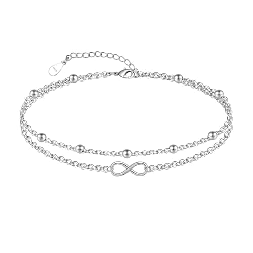 Chic Layered Sterling Silver Created Opal Anklet Bracelet Adjustible 11" Best Friend Beaded Chain