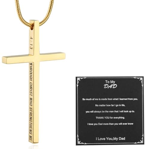 HZMAN Philippians 4:13 Strength Cross Pendant Stainless Steel Necklace