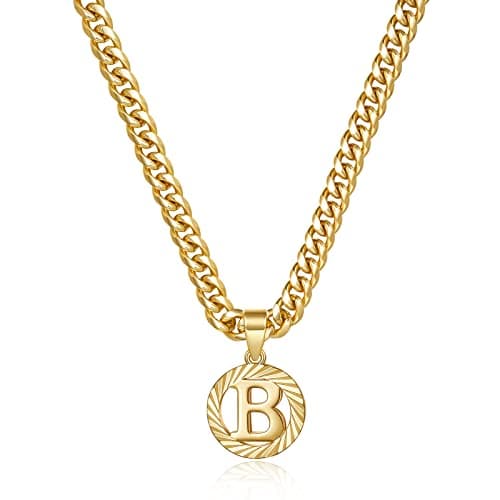 KissYan 14K Gold Plated Round Letter Pendant Necklace Alphabet A-Z Women Men