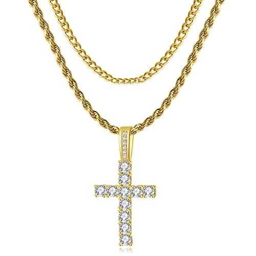 GEMOSA Men's 16-24 Inch Large Cross Diamond Pendant Iced Out 5A+ CZ Stainless Steel Chains Jewelry