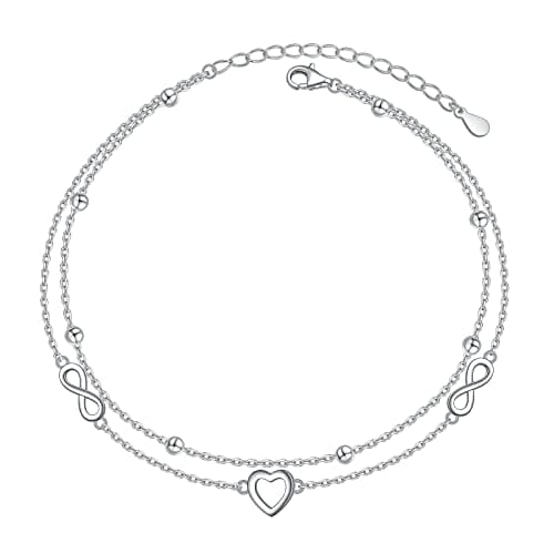 DAOCHONG Women's S925 Sterling Silver Adjustable Foot Heart Lotus Infinity Moon Stars Flower Pearl Anklet Beach Jewelry