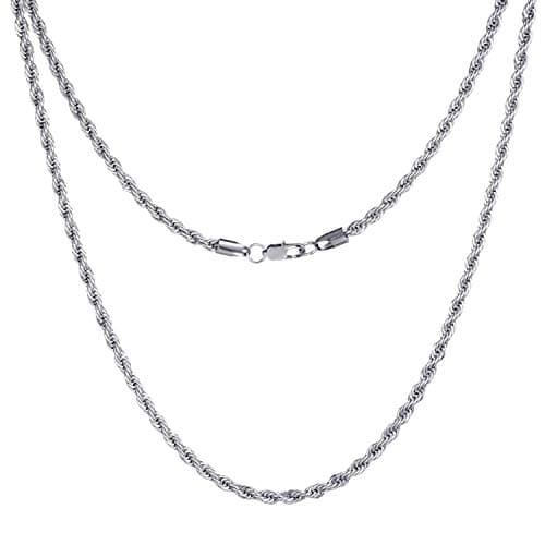 Stainless Steel 925 Silver Twist Rope Necklace 14-30 Inches