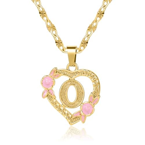 Qitian Initial Heart Pendant Necklace for Women Alphabet Gift