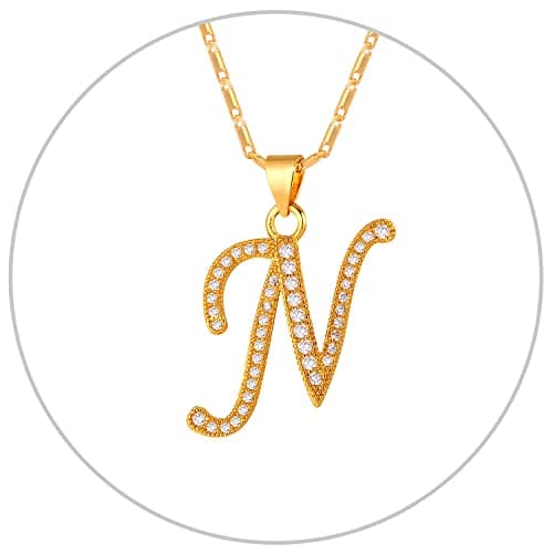 Alphabet A-Z Stainless Steel Choker for Women, Gold Plated CZ Jewelry, Gift Box Packed