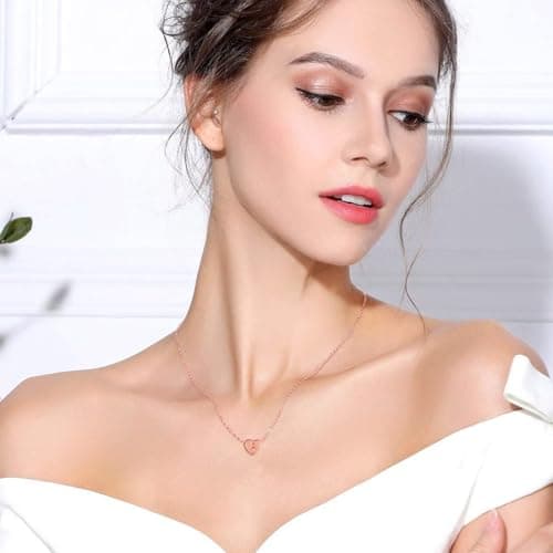 Turandoss Heart Initial Necklaces for Teen Girls - 14K Rose Gold Filled Pendant Jewelry