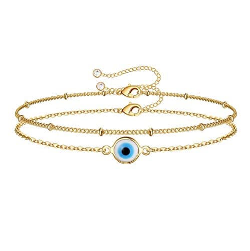 Turandoss Women's 14K Gold Plated Evil Eye Layered Bracelet