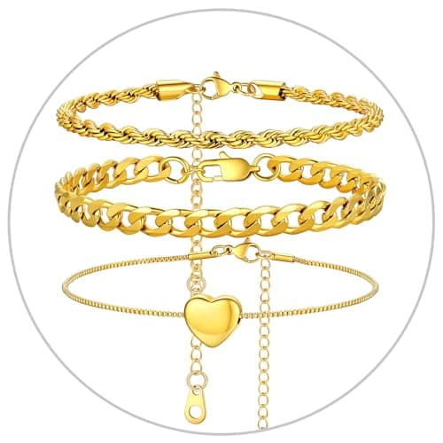 Stainless Steel Cuban Link Anklet Sets for Women, Adjustable 8.5"-10.5"