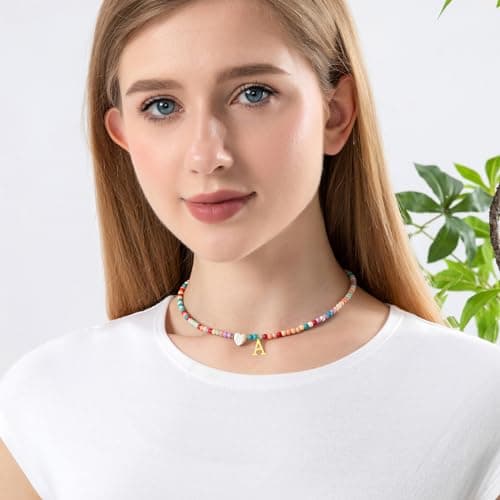 Colorful Beaded Initial Necklaces for Women - Bohemian Choker Jewelry Gifts