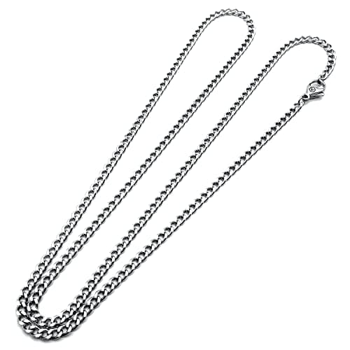 VENICEBEE Best Hypoallergenic 316L Surgical Steel Curb Chain Necklace, 24" Long, 3.3mm Wide