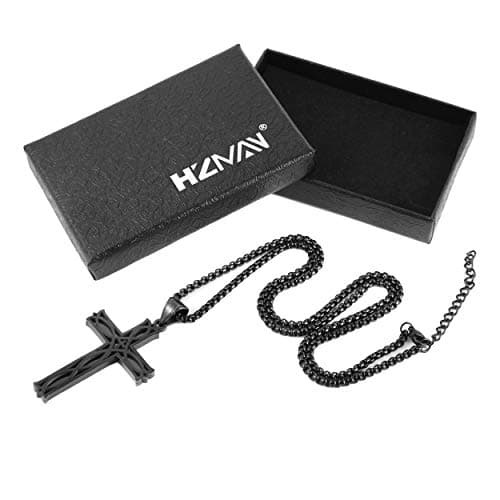 HZMAN Men's Stainless Steel Infinity Celtic Cross Pendant Necklace, 22+2" Chain