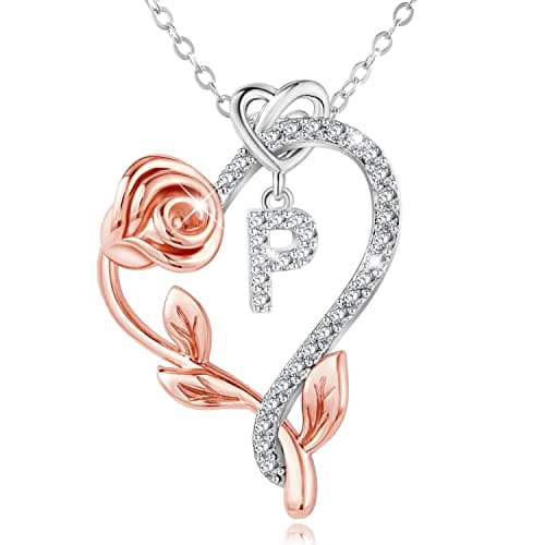 SNZM 925 Sterling Silver Heart Initial Necklace with 5A CZ - Perfect Valentine's, Mother's Day & Birthday Gift