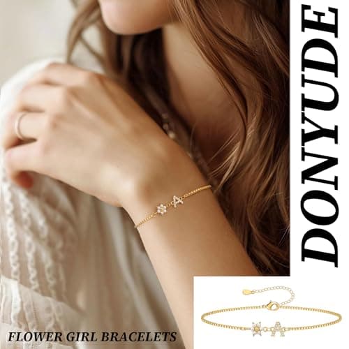 Donyude Floral Adjustable 14k Gold Plated Teen Bridesmaid Bracelet Gifts