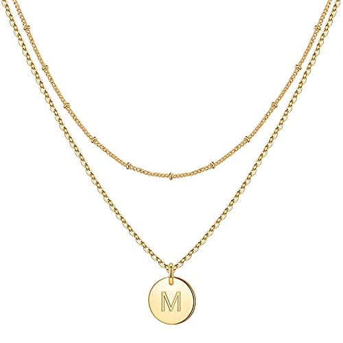IEFWELL Initial Necklaces for Women & Girls - Gold, Silver, Rose Gold Hammered Coin Jewelry