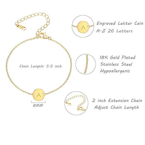 Ovian Initial Charm 18K Gold Plated Stainless Steel Bracelet