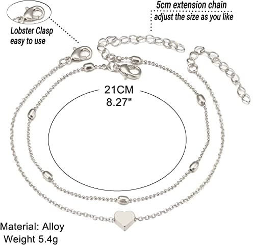 Fesciory Women's Gold Alloy Heart Anklet Bracelet