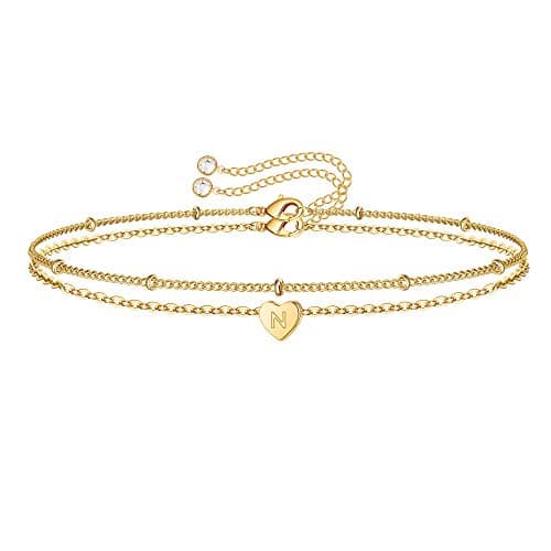 Dainty Heart Initial Bracelets for Women & Girls, 14K Gold Filled Personalized Jewelry Gifts