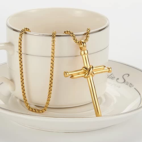 AZFVBQL Men's & Women's Stainless Steel Cross Necklace Pendant Jewelry