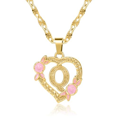 Qitian Initial Heart Pendant Necklace for Women Alphabet Gift