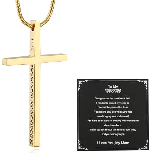 HZMAN Philippians 4:13 Strength Cross Pendant Stainless Steel Necklace